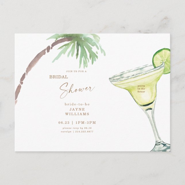 Postal De Invitación Ducha nupcial Margarita tropical (Anverso)
