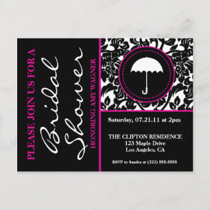 Postal De Invitación Ducha nupcial negra y del blanco/del rosa gótica