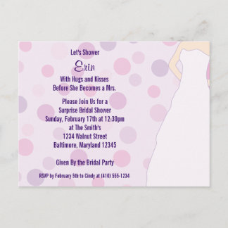 Postal De Invitación Ducha nupcial puntos de polka morado invitan a pos