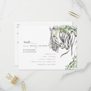 Postal De Invitación Ducha Nupcial Rústica Caballos Acariciándose Neutr