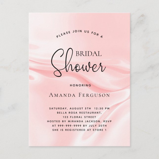 Postal De Invitación Ducha nupcial seda satinada rosa (Anverso)