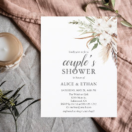 Postal De Invitación Ducha Pareja De Vegetación Grass Boho Pampa De Pre