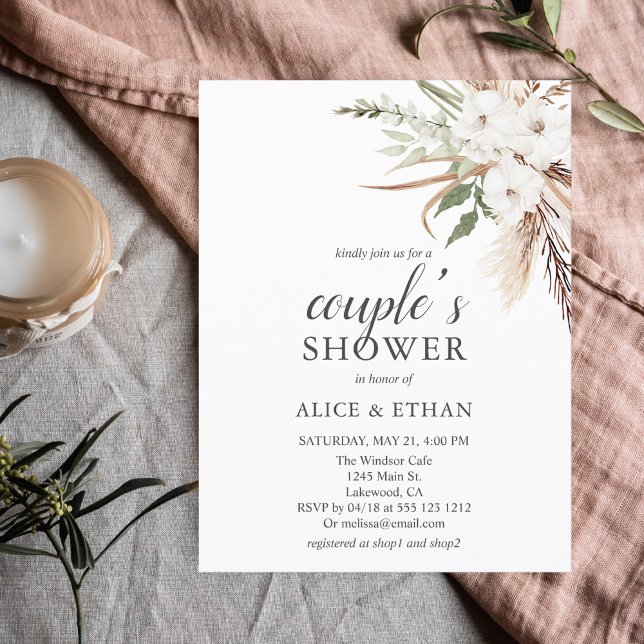 Postal De Invitación Ducha Pareja De Vegetación Grass Boho Pampa De Pre (Subido por el creador)