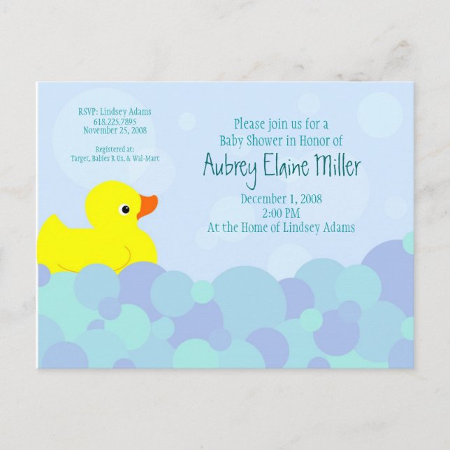 Postal De Invitación Ducky Bubble Bath (Anverso)