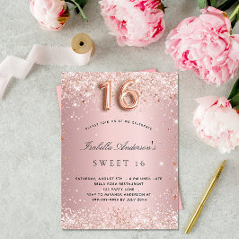 Postal De Invitación Dulce 16 color rosa rosa rosa rosa rosa dorado pur