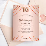 Postal De Invitación Dulce 16 estrellas de oro rosa elegante<br><div class="desc">Para una elegante fiesta de 16 y 16 años. Fondo subió de gradiente dorado. Decorado con estrellas. Personalice y añada un nombre,  detalles del fiesta,  año de nacimiento. El nombre se escribe con un guión de estilo con letras a mano</div>