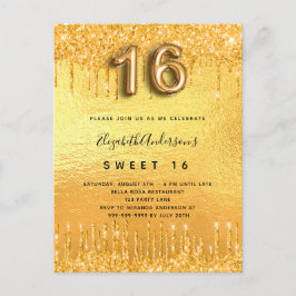 Postal De Invitación Dulce 16 purpurina fiesta oro gotea glam