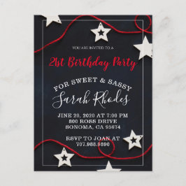 Postal De Invitación Dulce blanco y negro rojo y estrellas suaves cumpl