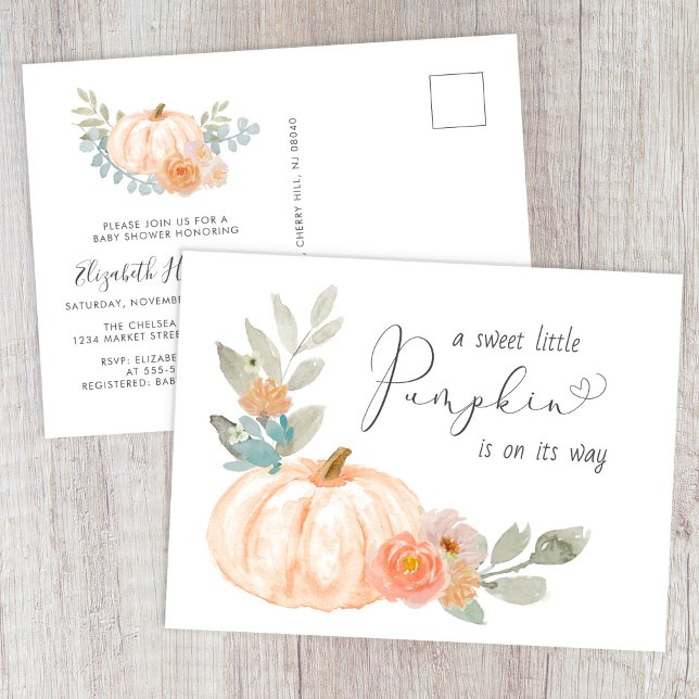 Postal De Invitación Dulce calabaza Watercolor Baby Shower (Subido por el creador)