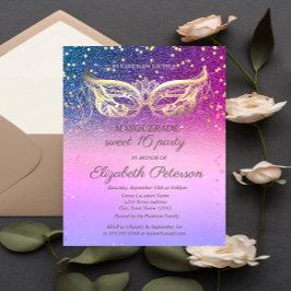 Postal De Invitación Dulce colorido Purpurina de diamantes de mascarada