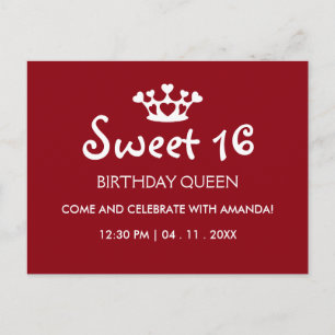 Postal De Invitación Dulce Dieciséis Aniversario de la Reina - Borgoña 