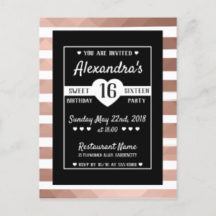 Postal De Invitación Dulce dieciséis fiesta elegante de color rosa dora