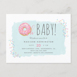 Postal De Invitación Dulce Donut Rosa Sprinkle Moderno Oh Baby Shower