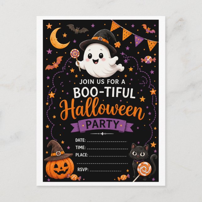Postal De Invitación Dulce Fantasma Halloween (Anverso)