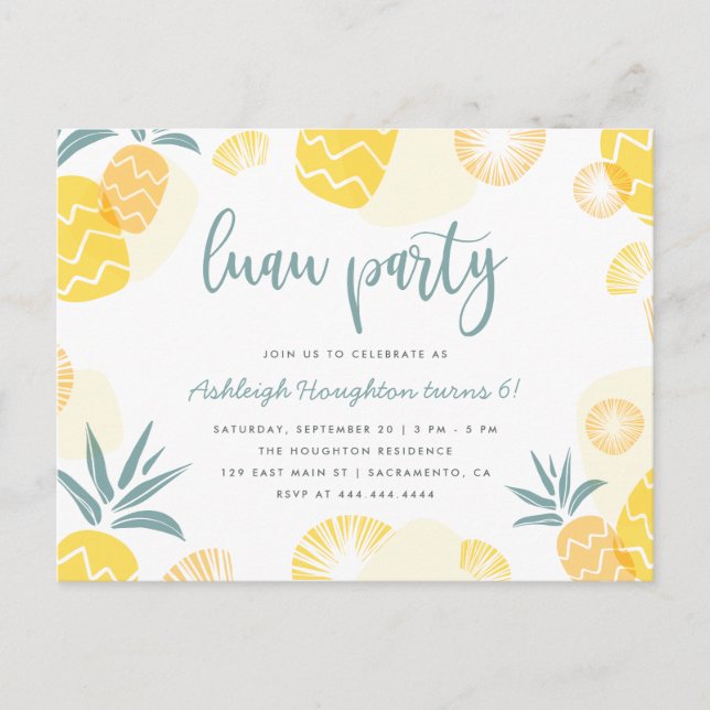 Postal De Invitación Dulce fiesta de cumpleaños de Luau Pineapple amari (Anverso)