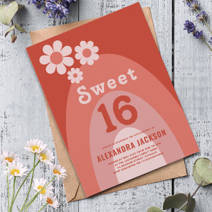 Postal De Invitación Dulce fiesta de cumpleaños Groovy Naranja Floral