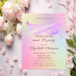 Postal De Invitación Dulce holográfico de oro de mascarada 16