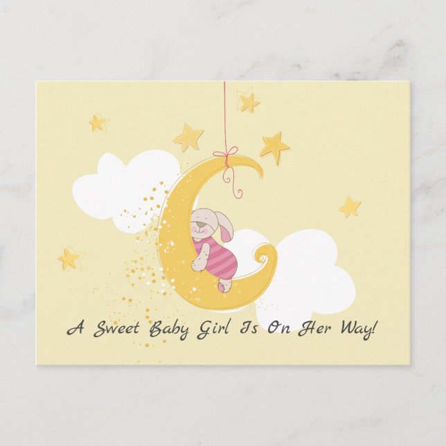 Postal De Invitación Dulce Niño Conejo Luna Baby Shower (Anverso)