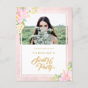 Postal De Invitación Dulce Presupuestario Dieciséis Elegante Foto Flora