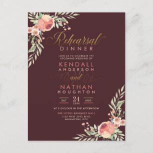 Postal De Invitación Dulce Rosas Acuarela Ensayo Floral Cena