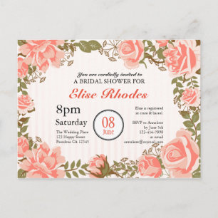 Postal De Invitación Dulce rosas de Coral ducha de novia en el jardín