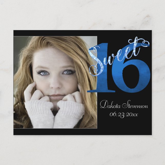 Postal De Invitación Dulces 16 | Blue 16th Birthday Photo Keepsake (Anverso)