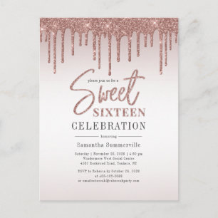 Postal De Invitación Dulces 16 Cumpleaños Rosa Dorado Fiesta Letra Scri