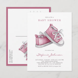 Postal De Invitación Dulces Botitas de Bebé en Acuarela Rosa para Baby 