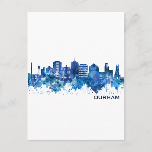 Postal De Invitación Durham North Carolina Skyline Blue (Anverso)
