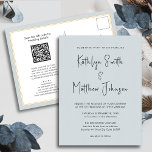 Postal De Invitación Duste Azul Azul Moderno Script Todo En Un Boda Sim<br><div class="desc">Dusty Blue Modern Script Todo En Una Simple Tarjeta De Invitación A La Boda Minimalista. Celebra tu día especial con esta elegante y hermosa tarjeta de invitación a la boda para embellecer tu ocasión especial. Todos los textos están preorganizados para que puedas personalizarlos fácil y rápidamente con tus propios detalles....</div>