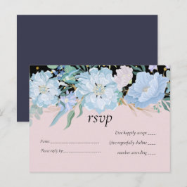 Postal De Invitación Duste azul Rubor Boda floral rosa presupuesto