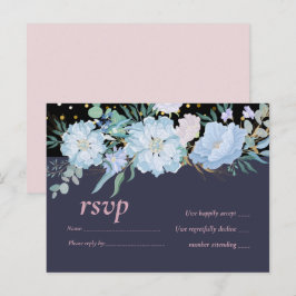 Postal De Invitación Duste azul Rubor Boda floral rosa presupuesto