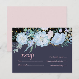 Postal De Invitación Duste azul Rubor Boda floral rosa presupuesto