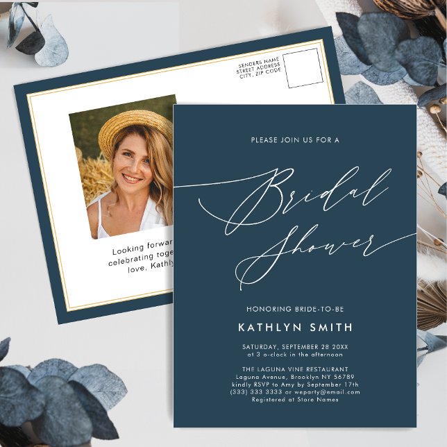 Postal De Invitación Duste Blue Bridal Shower Elegante Script Minimalis (Subido por el creador)