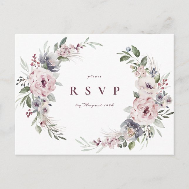 Postal De Invitación Duste boho rosa floral boda rústica RSVP (Anverso)