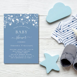 Postal De Invitación Duste estrellas blancas azules niño ducha de bebé