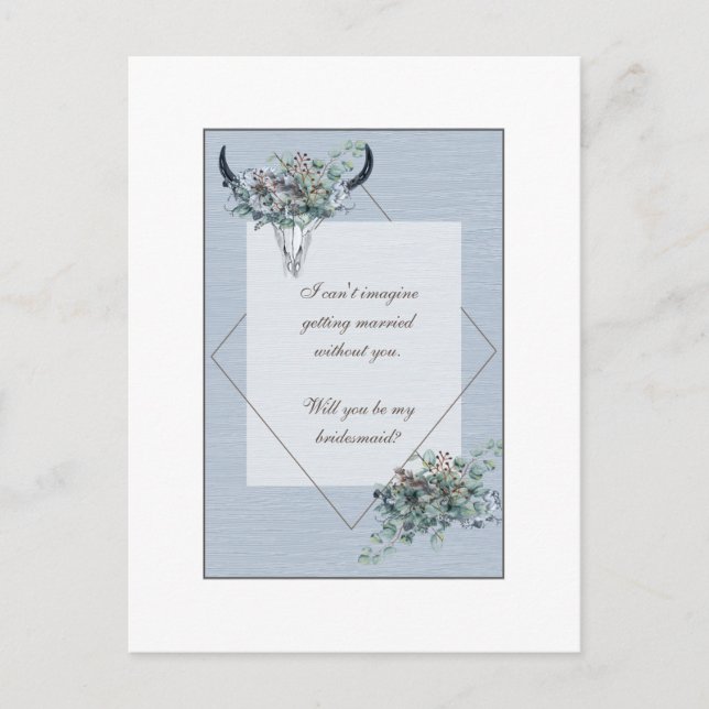 Postal De Invitación Dusty Blue Boho floral Bridesmaid Propuesta (Anverso)