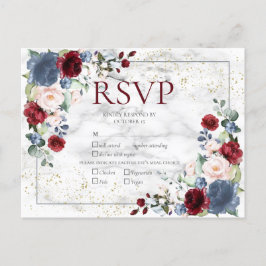 Postal De Invitación Dusty Blue Burgundy Rubor Gold Wedding RSVP