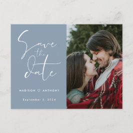 Postal De Invitación Dusty Blue Calligraphy Save the Date Boda Photo