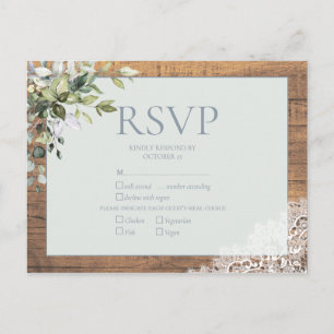 Postal De Invitación Dusty Blue Eucalyptus Botanood Lace RSVP