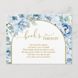 Postal De Invitación Dusty Blue Floral Baby Shower Books para el bebé