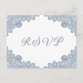 Postal De Invitación Dusty Blue Floral Lace Rustic Wedding RSVP