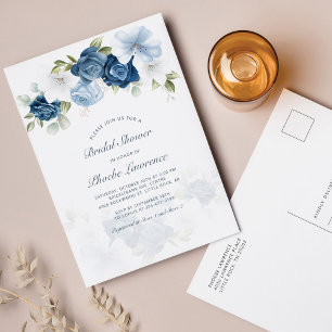 Postal De Invitación Dusty Blue Floral Moderno Bridal Shower