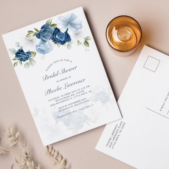 Postal De Invitación Dusty Blue Floral Moderno Bridal Shower (Subido por el creador)