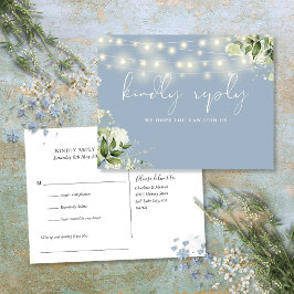 Postal De Invitación Dusty Blue Floral String Lights Song Request RSVP