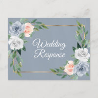 Dusty Blue Gold Rubor Peach Wedding RSVP