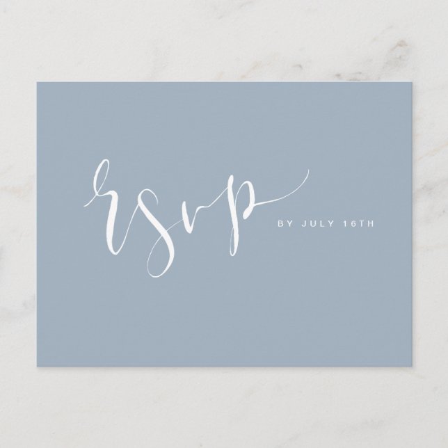 Postal De Invitación Dusty Blue Modern Simple Script Wedding RSVP (Anverso)