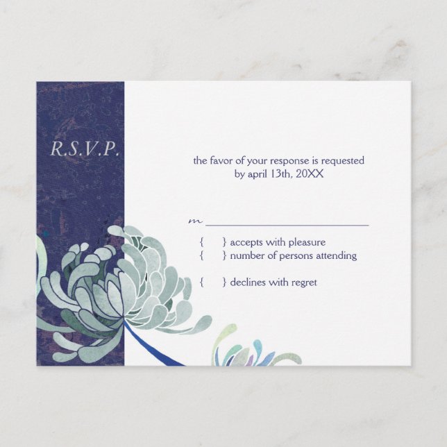 Postal De Invitación Dusty Blue, Navy y White Wedding RSVP (Anverso)
