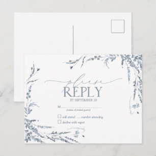 Postal De Invitación Dusty Blue Wildflower Calligraphy Wedding RSVP
