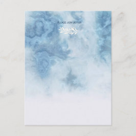 Postal De Invitación Dusty Blue Winter Script Caligrafía Rama Blanca